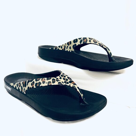 Reel Legends-Unisex-Black/Leopard Print Flip Flops-Arch Support-W 9, M 7-Comfy - Picture 6 of 16
